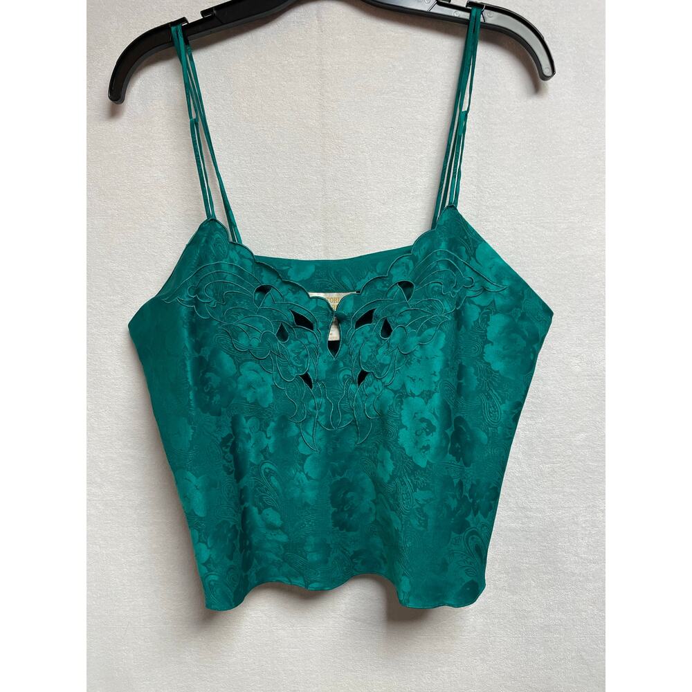 Vtg Victorias Secret‎ lingerie teal lace floral paisley crop top gold label